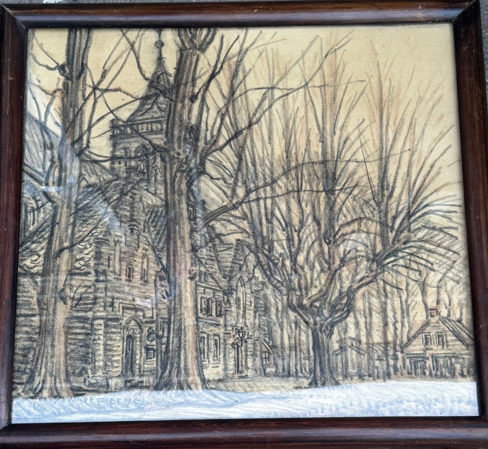 Tekening Oude Kerk Monnickendam door Jos van der Walle, Antiek en Kunst, Kunst | Tekeningen en Foto's, Ophalen of Verzenden, Tekening