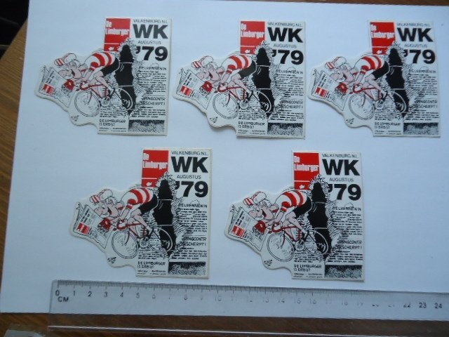 sticker 1979 WK Wielrennen racefiets vintage strip limburg, Verzenden, Zo goed als nieuw