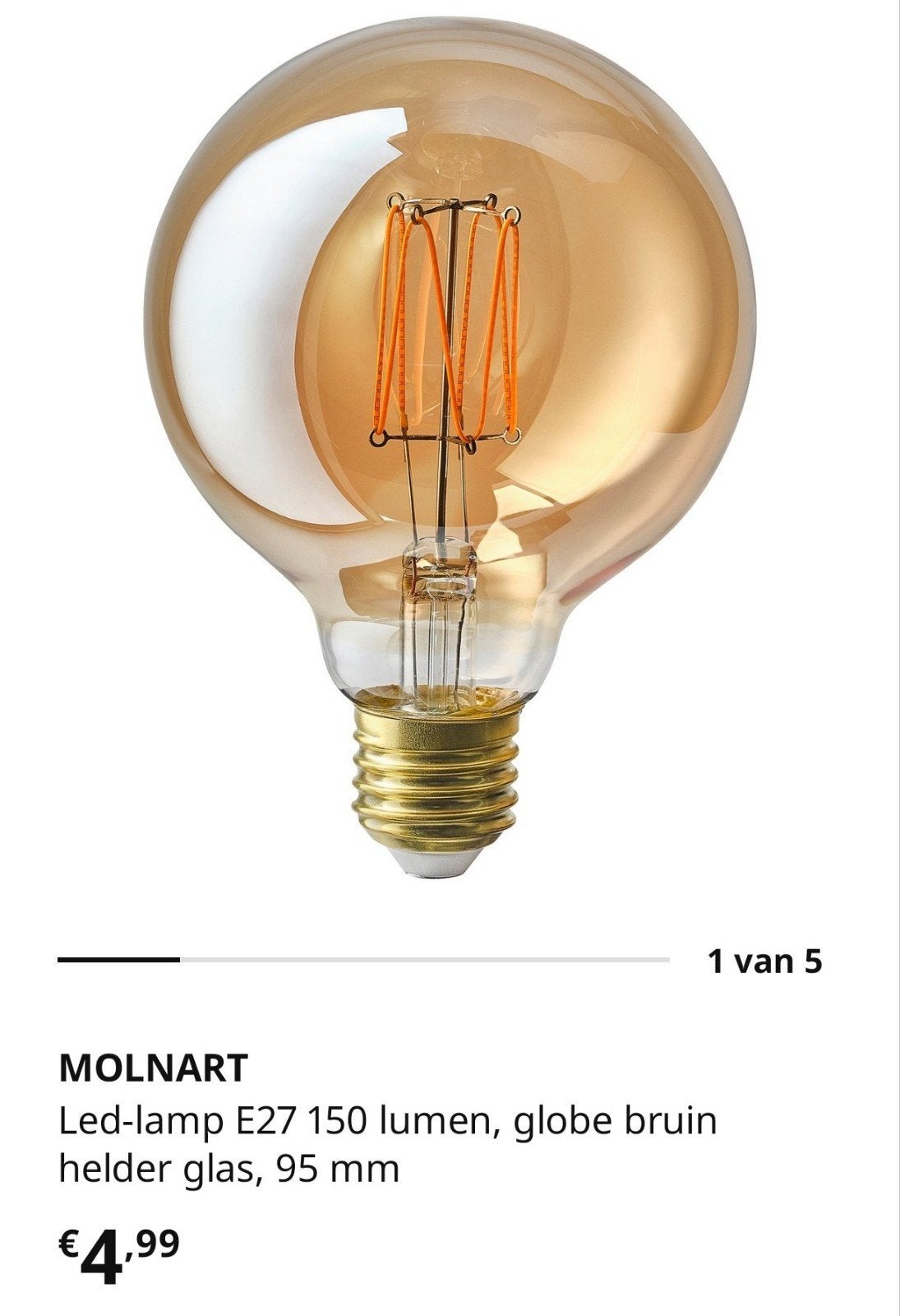 2 IKEA MOLNART LED-lampen E27 150 lumen, Led-lamp, Nieuw, Warm wit, E27 (groot)