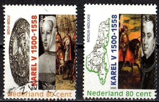 Nederland nr. 1877a-1877b geboortedag Karel V gestempeld, Postzegels en Munten, Postzegels | Nederland, Verzenden, Na 1940, Gestempeld