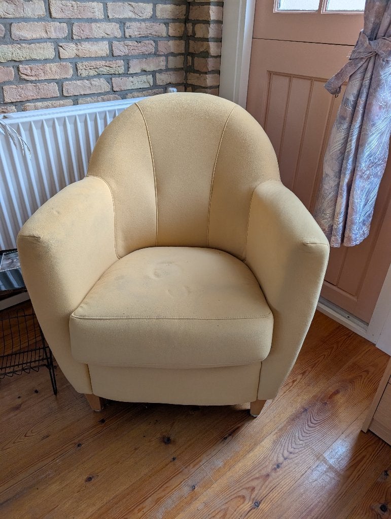 Fauteuil, geel, Huis en Inrichting, Ophalen, Gebruikt, 75 tot 100 cm, Landelijk