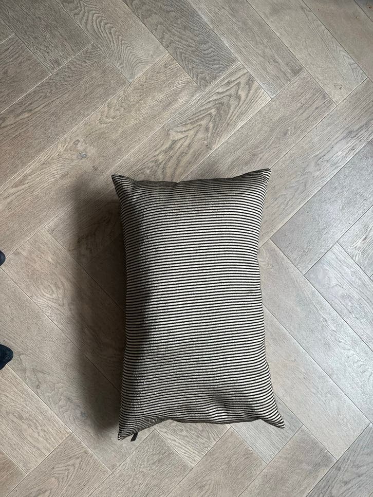 Goudkleurig kussen met streepjespatroon merk Claudi, Ophalen of Verzenden, Zo goed als nieuw, Beige, Rechthoekig