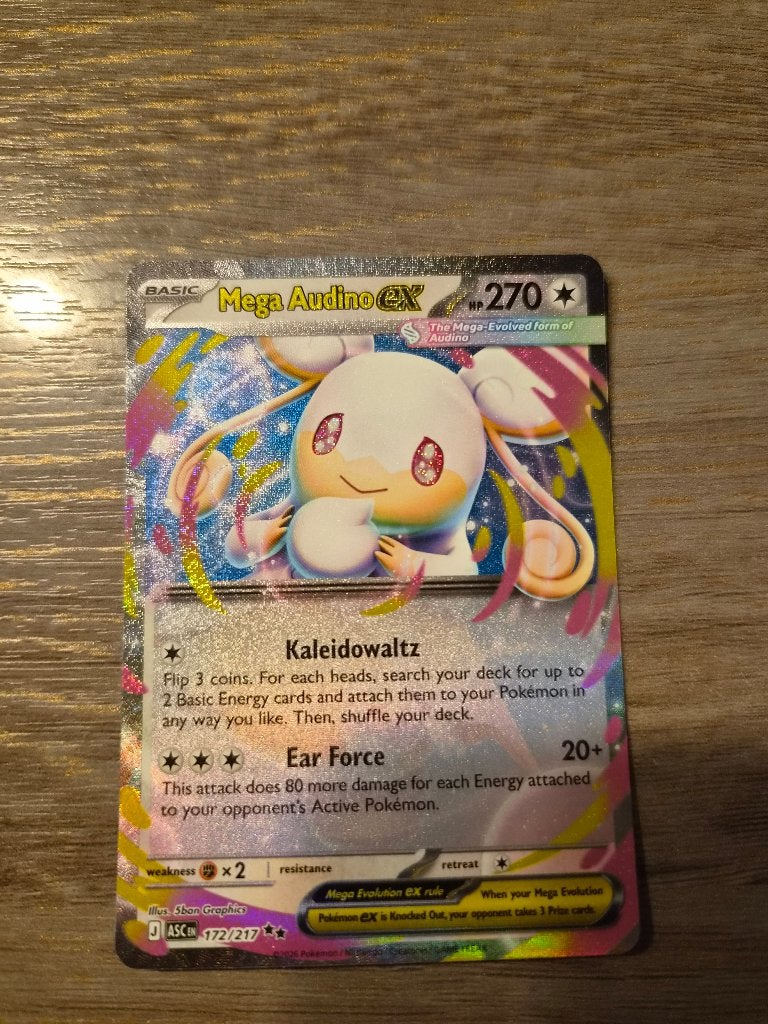 Mega Audino EX 172/217 Pokémon Kaart ASC, Hobby en Vrije tijd, Ophalen of Verzenden, Zo goed als nieuw, Losse kaart, Foil