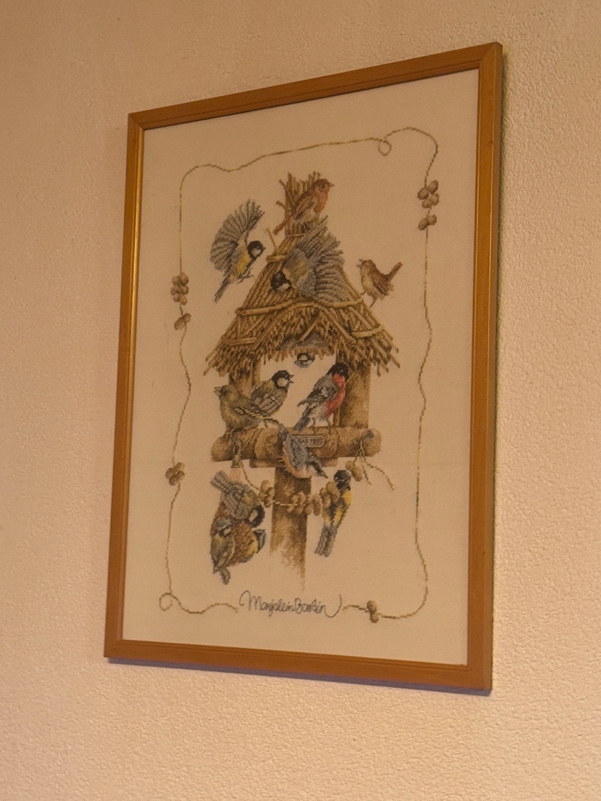 Handgeborduurd schilderij met vogels, Marjolein Bastin, Ophalen, 50 – 75, Overige typen, Zo goed als nieuw