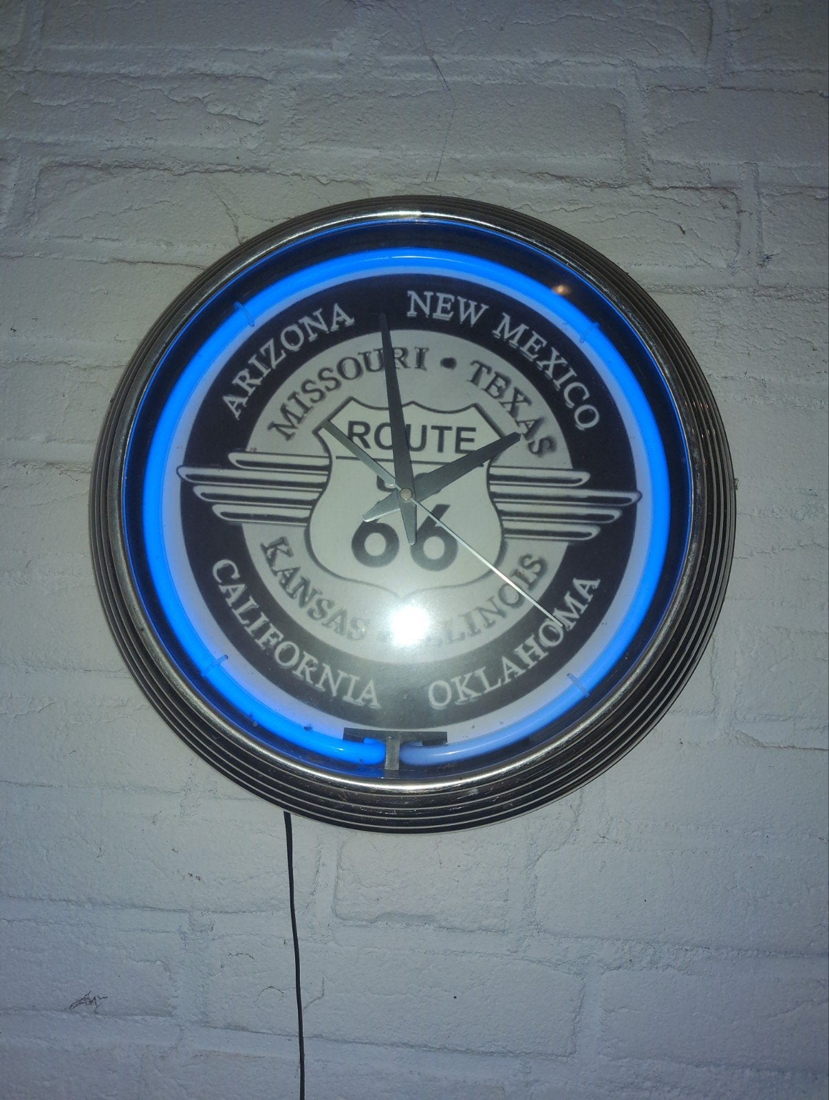 Route 66 Wandklok met Neon Verlichting, Ophalen, Analoog, Retro, Overige merken