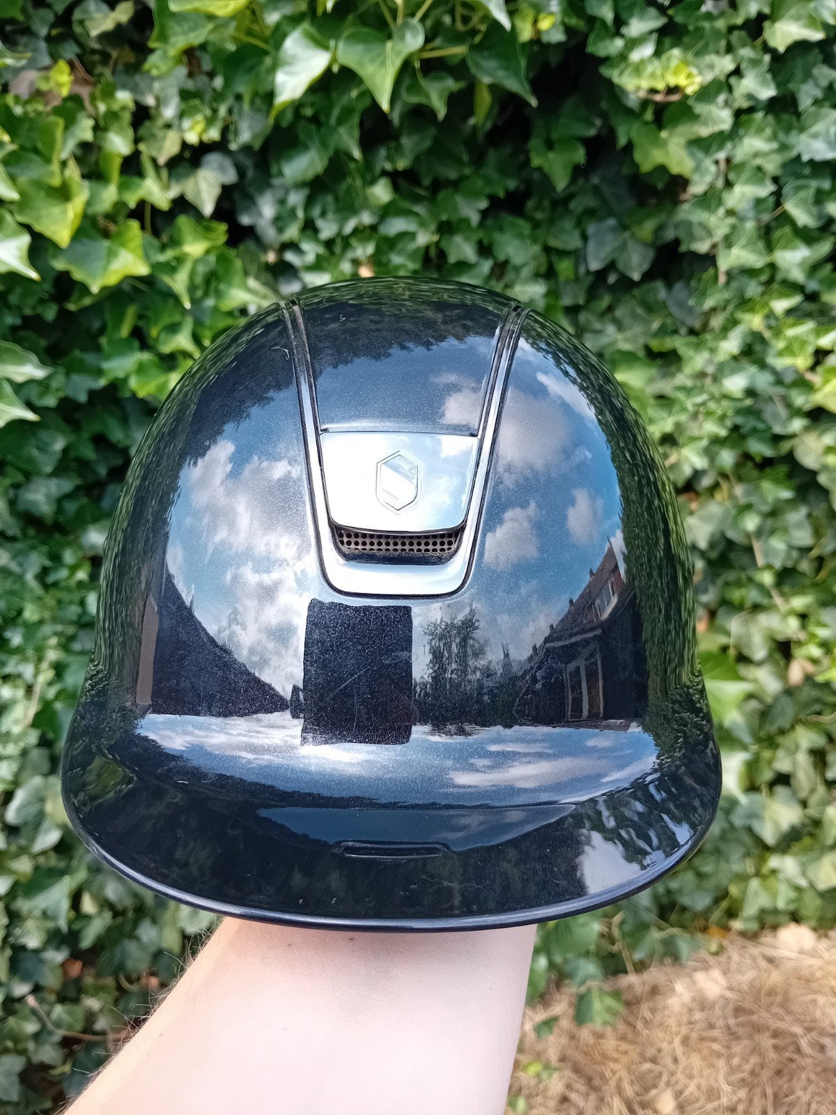 Samshield cap, zwart glanzend mt S(cm 52-56) met liner 55cm, Dieren en Toebehoren, Paardrijkleding, Gebruikt, Dressuur, Ophalen of Verzenden