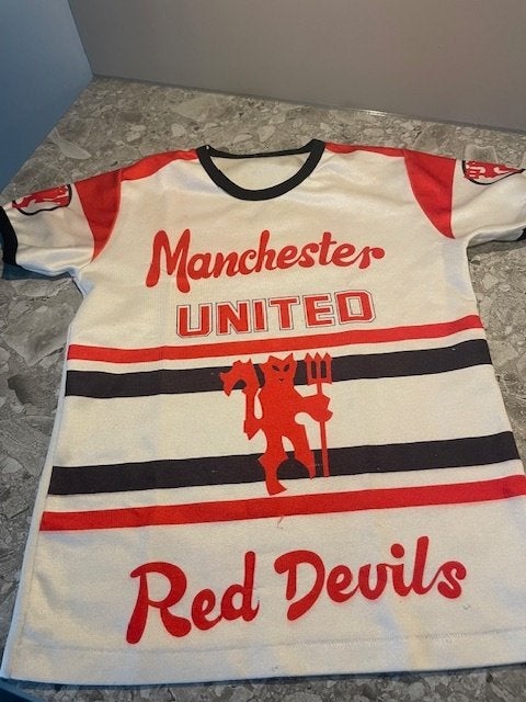 Nostalgisch voetbalshirt Manchester United kids, Maat XS of kleiner, Ophalen of Verzenden, Gebruikt, Shirt