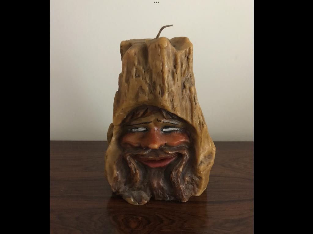 Retro vintage kaars boomstam met gezicht, Overige materialen, Nieuw, Ophalen of Verzenden, Kaars