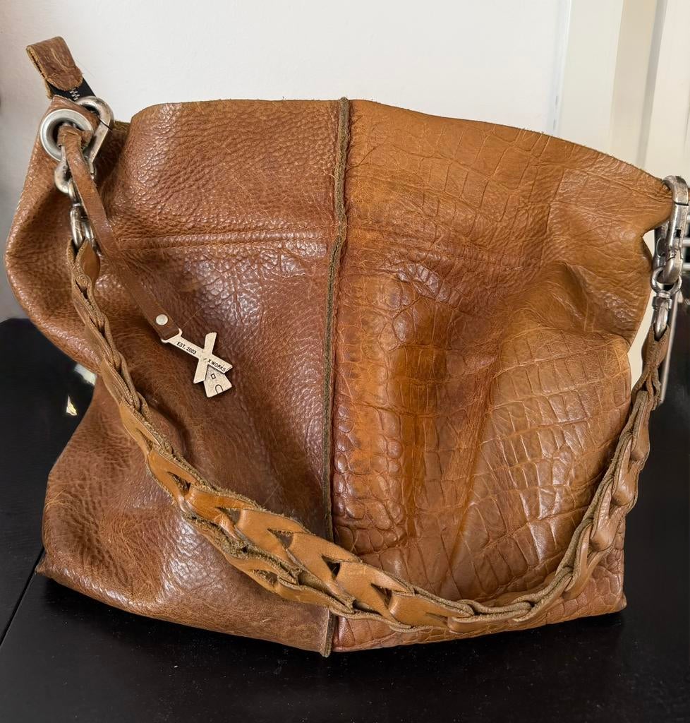 X Works buideltas Roos cognac, Ophalen, Zo goed als nieuw, Bruin, Handtas