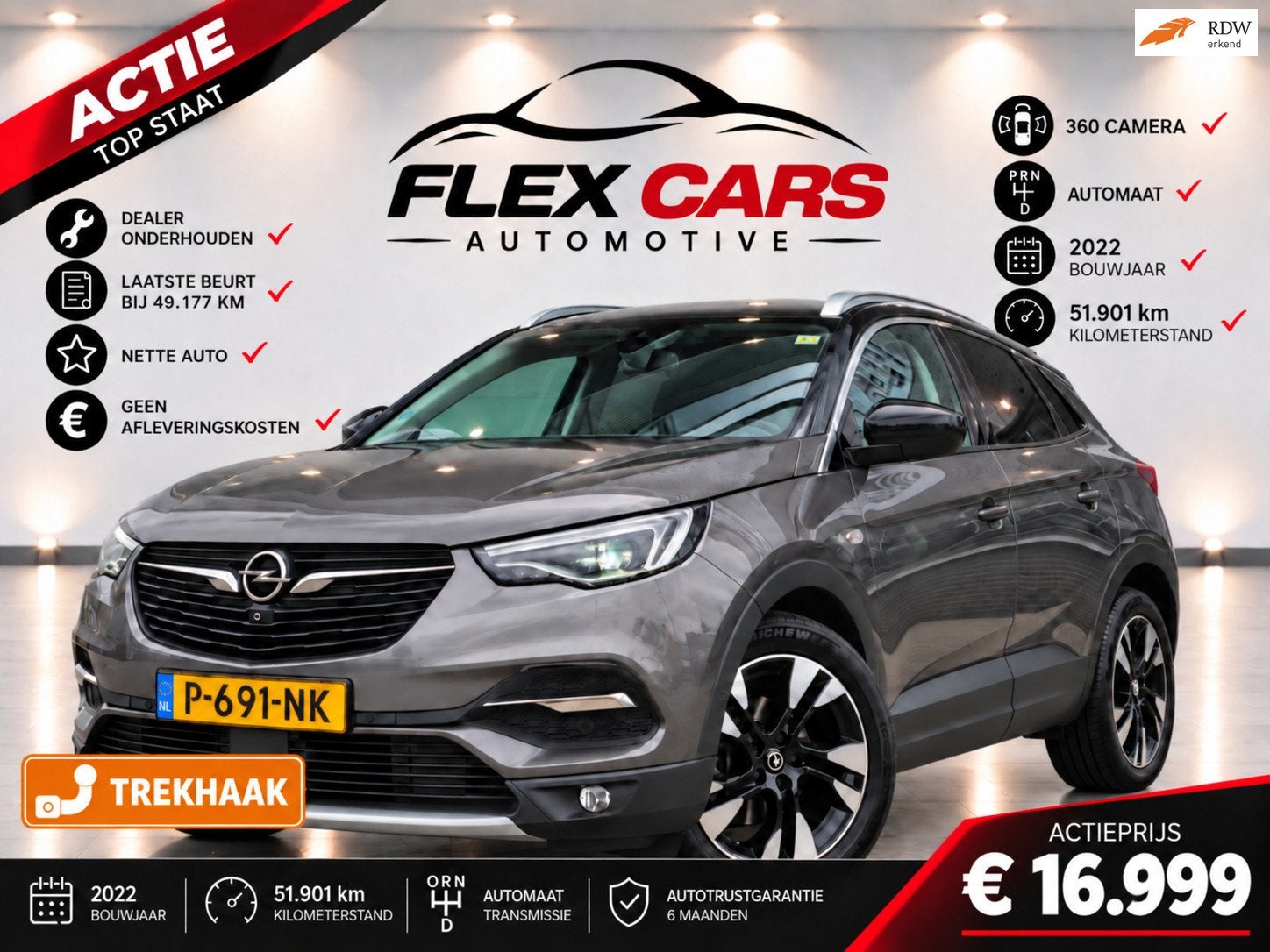 Opel Grandland X 1.2 Turbo|Trekhaak|Dealer Onderhouden|Stuur, Dealer onderhouden, Stof, Gebruikt, 1199 cc