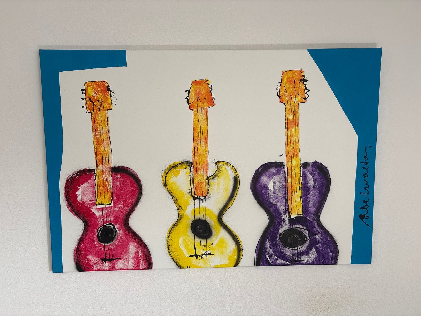 Origineel schilderij Roel Walta - 'Gitaren', Antiek en Kunst, Ophalen, Acrylverf, Gesigneerd, Muziek
