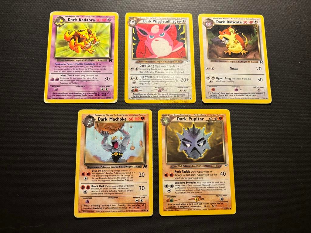Pokémon Kaarten: Dark Kadabra, Dark Machoke, Dark Raticate, Ophalen of Verzenden, Zo goed als nieuw, Meerdere kaarten