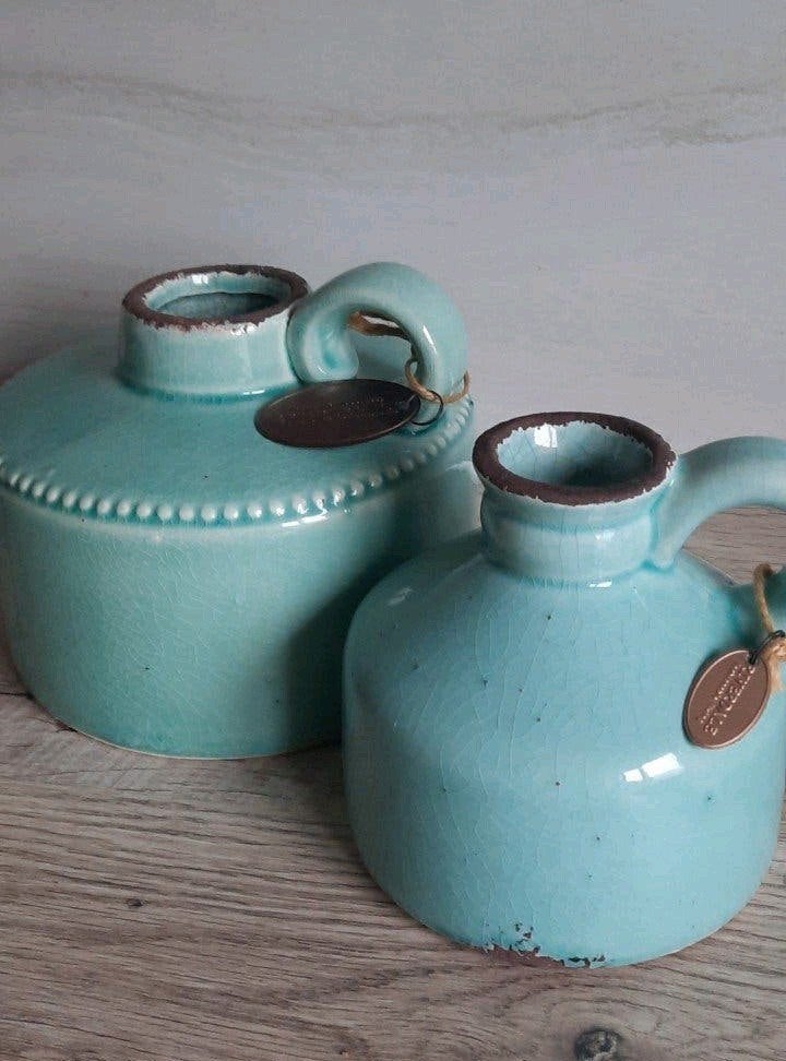 Riverdale Vazen Set - Turquoise Keramiek, Gebruikt, Overige kleuren, Met handvat, Ophalen of Verzenden