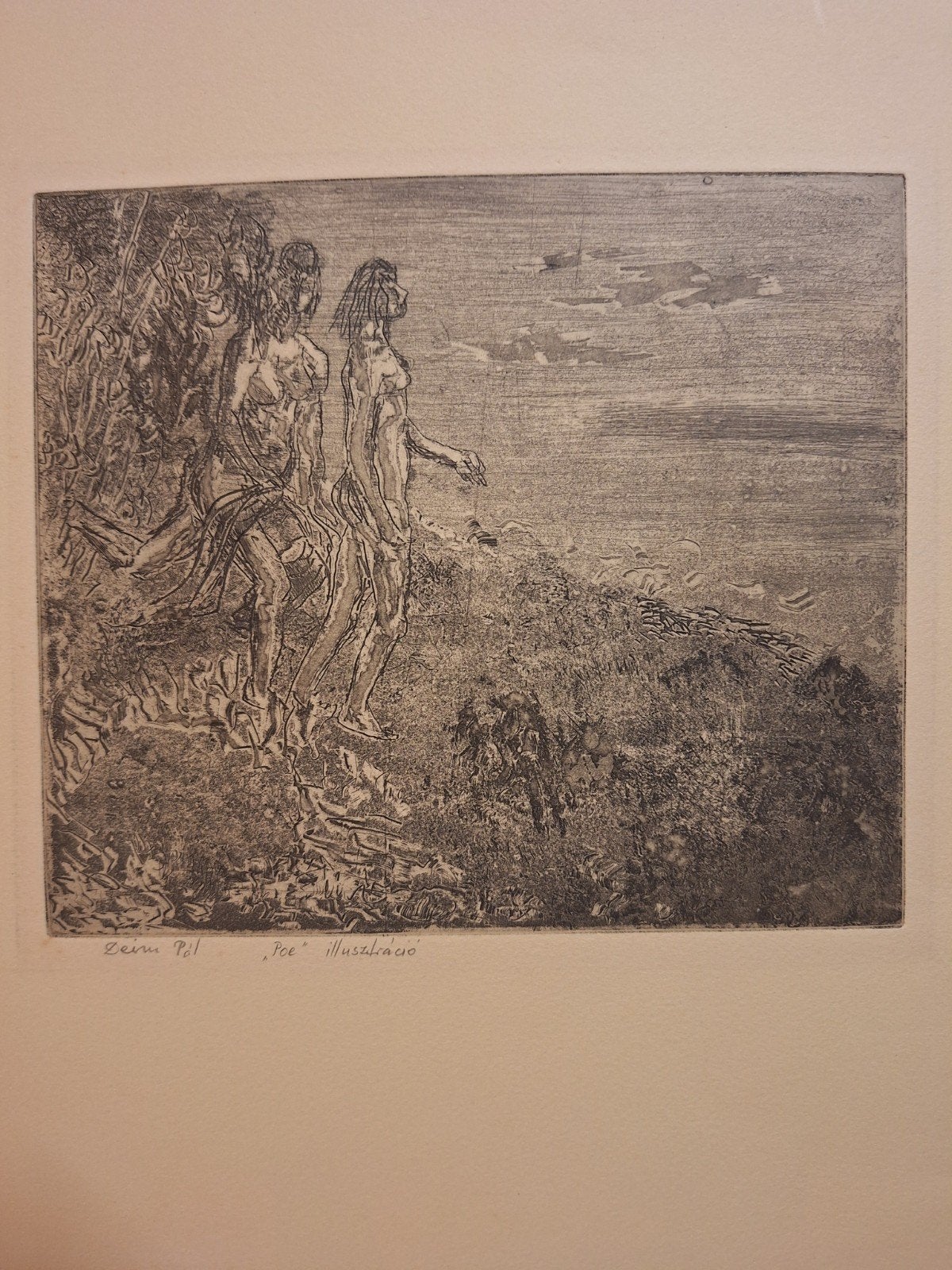 Ets van Deim Pál - Poe illustratie, Dagelijks leven, Ophalen of Verzenden, Origineel, 1950 - 1999