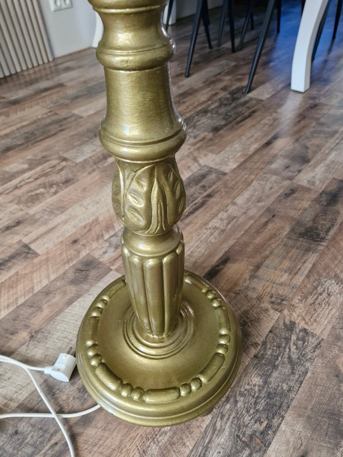 Mooie gouden/bronzen vloerlamp met gedraaide poot, Ophalen, Gebruikt, Metaal, Klassiek, Elegant
