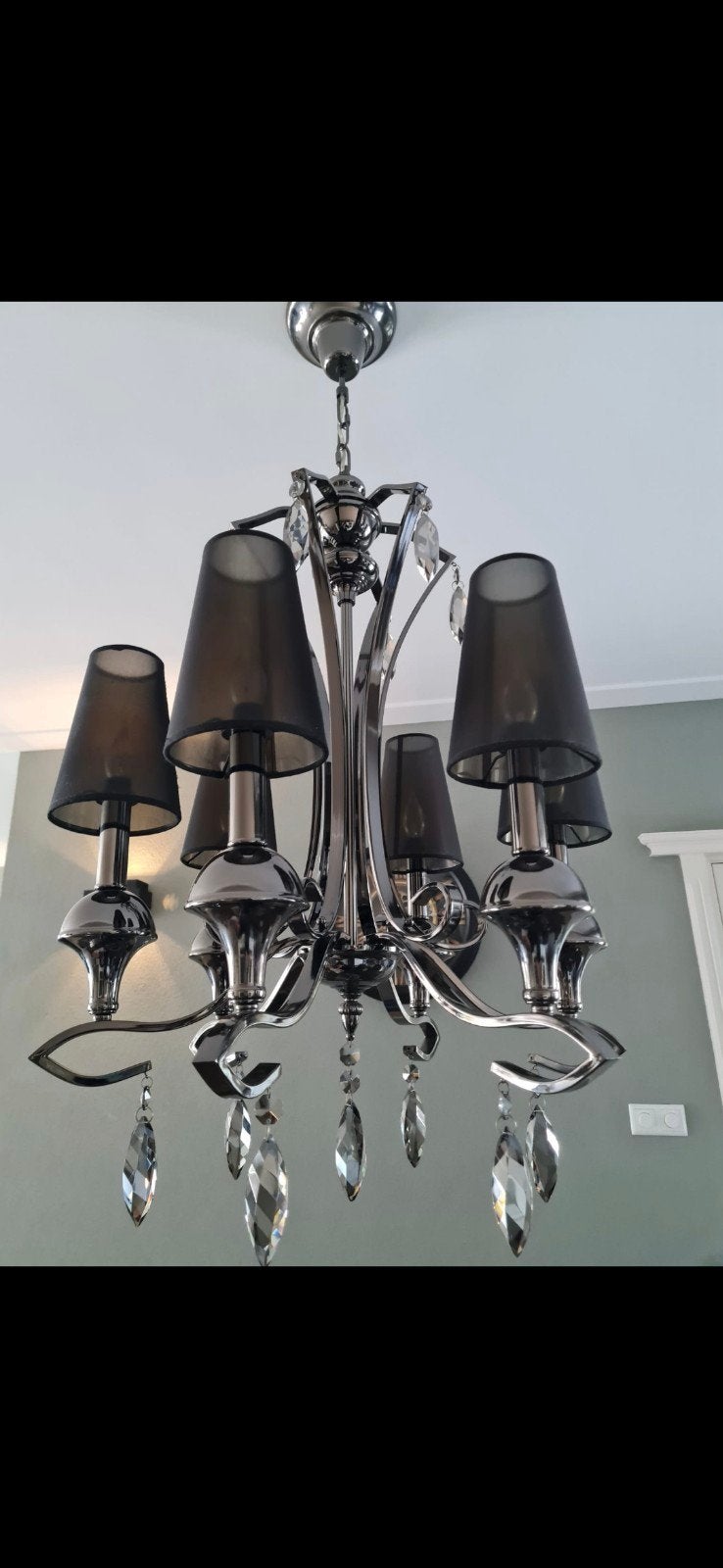 Kroonluchter puccini 6-lichts rond- 62cm breed , 95cm hoog, Ophalen of Verzenden, Zo goed als nieuw, Glas, Modern, Luxe, Klassiek