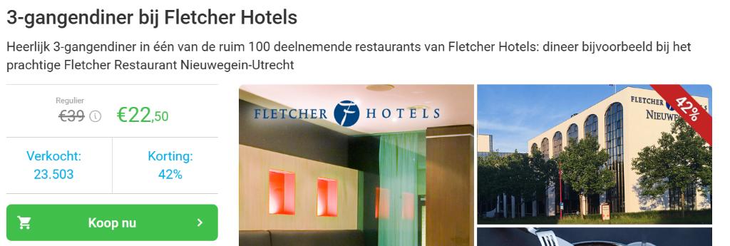 3 gangen menu voor 2 bij Fletcher, Tickets en Kaartjes, Kortingen en Cadeaubonnen, Twee personen, Cadeaubon, Arrangement, Overige typen