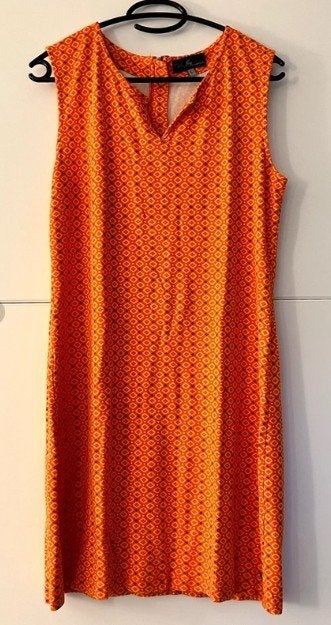 Vila Joy oranje mouwloos jurkje met sixties print, Kleding | Dames, Maat 42/44 (L), Oranje, Ophalen of Verzenden, Zo goed als nieuw