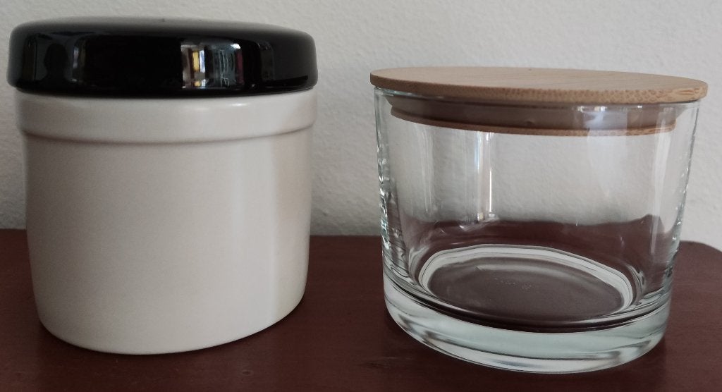 Dekselpotjes: glas / geglazuurd aardewerk, Ophalen of Verzenden