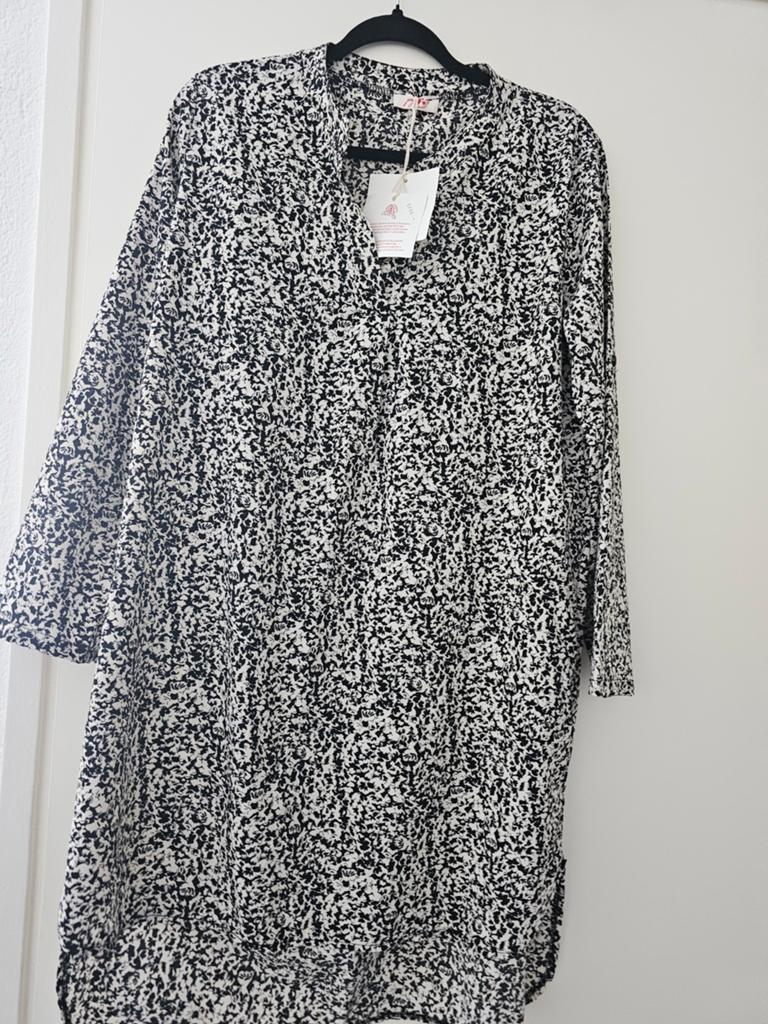 Nieuwe Zwarte/Witte Bloemenprint tuniek -, My Twin, Zwart, Maat 42/44 (L), Nieuw