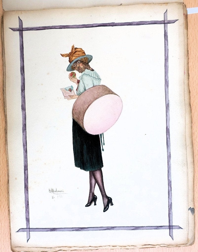 A378 H. ABAHOUNI 1918 Dame met appel, Antiek en Kunst, Ophalen of Verzenden
