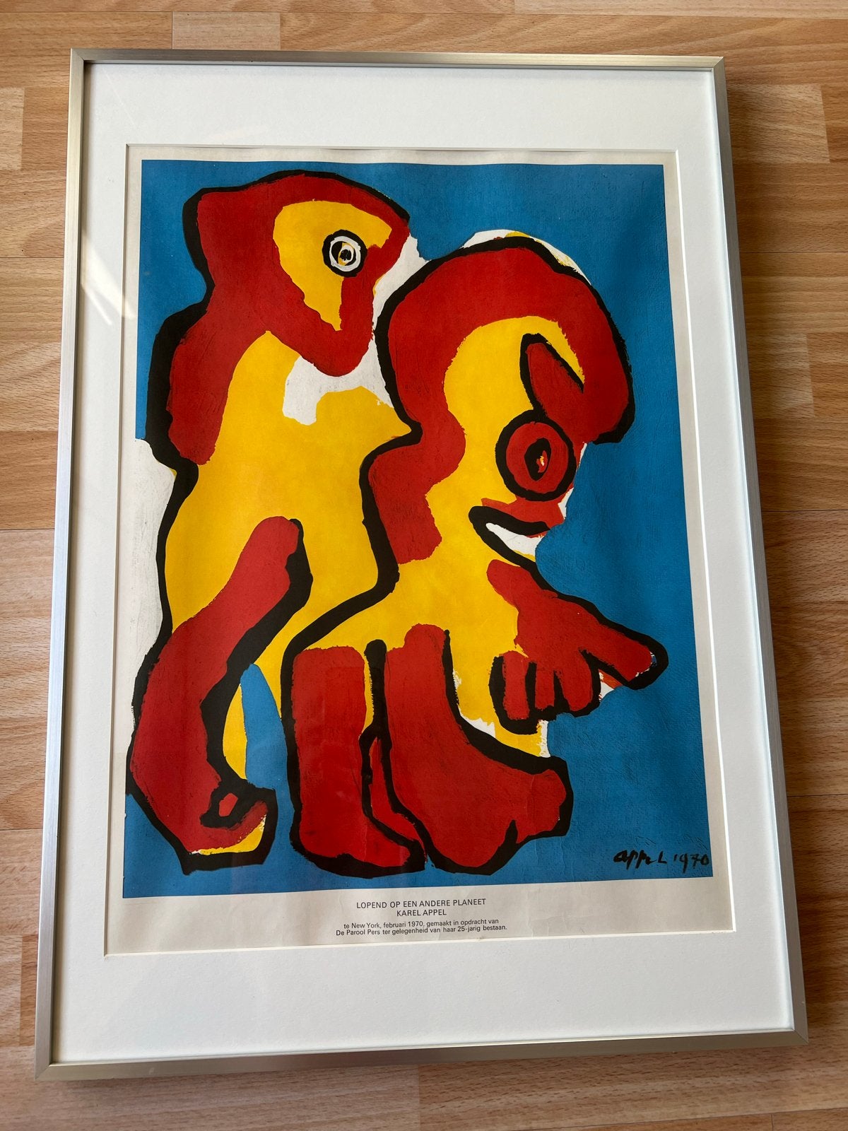 Karel Appel - Lopend op een andere planeet (1970), Ophalen, Abstract, Papier/karton, Ingelijst