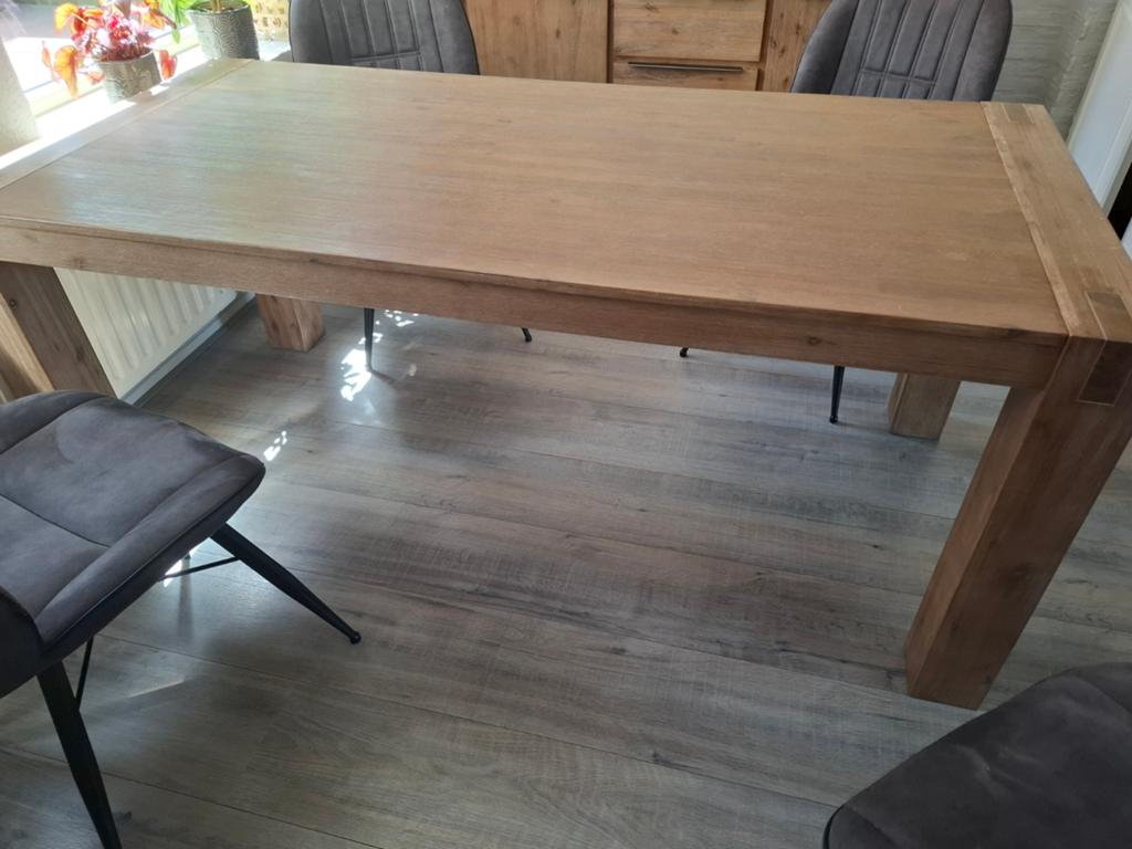 Acaciahouten Eettafel, Dressoir, Vitrinekast en salontafel, Ophalen, Gebruikt, 150 tot 200 cm, 150 tot 200 cm