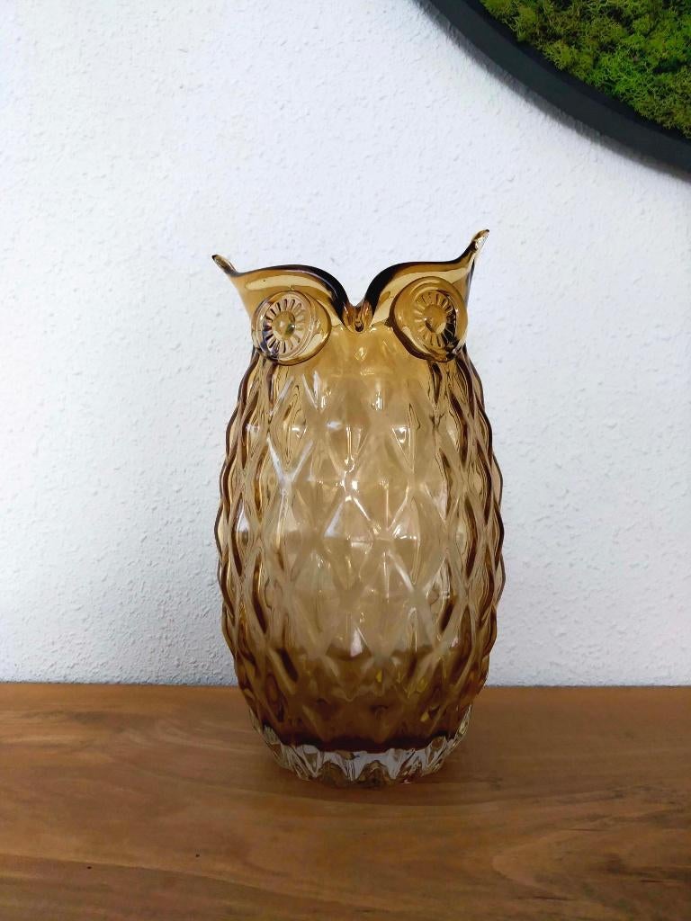 Unieke grote glazen vaas, uil, vogel, handgemaakt., Ophalen of Verzenden, Nieuw, Dier