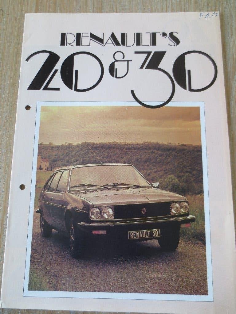 Autofolder: Renault's 20 & 30 - 12 pagina's en 1 vierluik., Ophalen of Verzenden, Zo goed als nieuw, Renault
