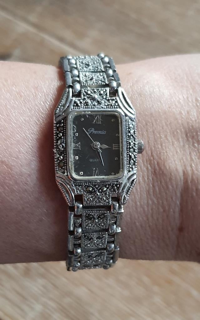 Zilveren 925 Horloge met Markasiet, Overige merken, Gebruikt, Polshorloge, Ophalen of Verzenden