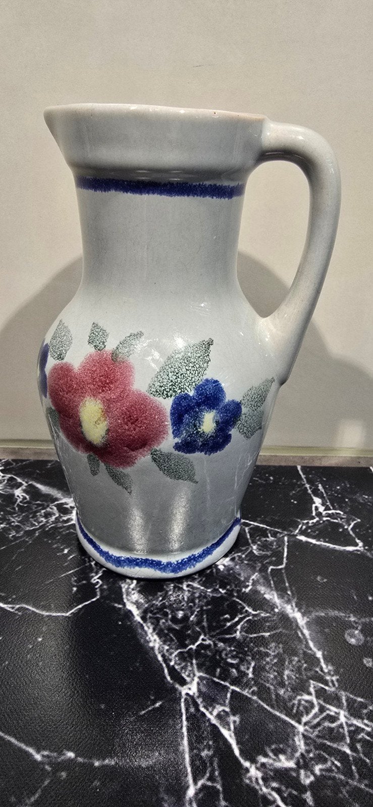 Vintage Keramische Kan met Bloemen en Stippen, Ophalen of Verzenden