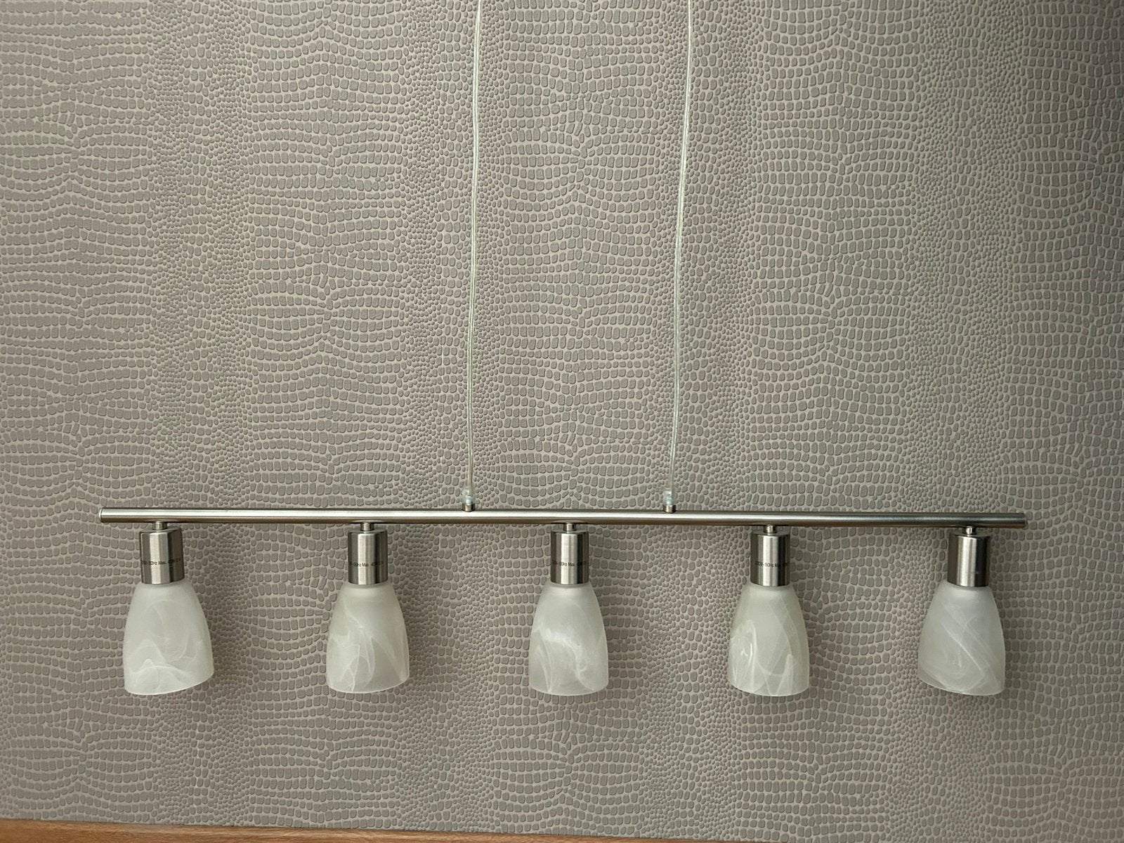 Hanglamp - 5-kaps - melkglas - RVS, Huis en Inrichting, Ophalen, Overige fittingen, Zo goed als nieuw, Glas