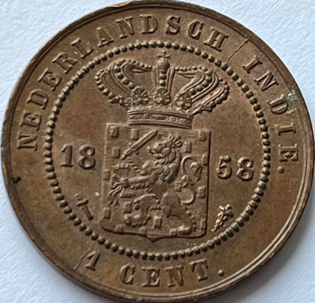Nederlands-Indië schitterende cent 1858, Postzegels en Munten, Munten | Nederland, Losse munt, 1 cent, Koning Willem III, Ophalen of Verzenden