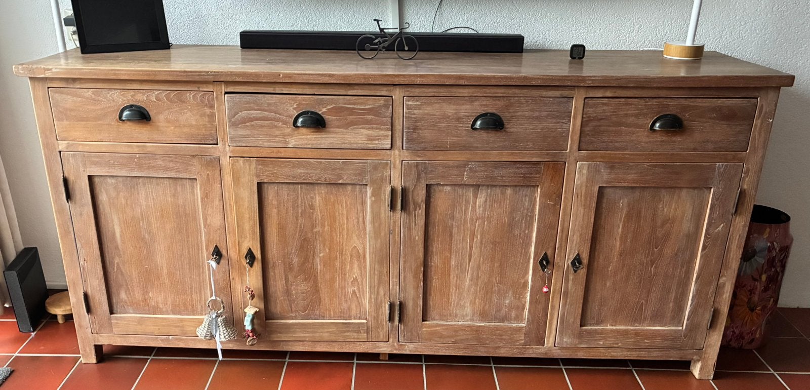 Teak houten dressoir, Huis en Inrichting, Kasten | Dressoirs, Ophalen, Teakhout, Zo goed als nieuw, 200 cm of meer