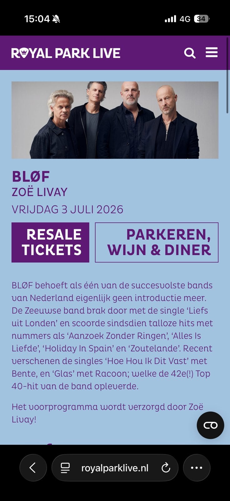 2 Tickets voor BLØF - Royal Park Live, Twee personen, Juli