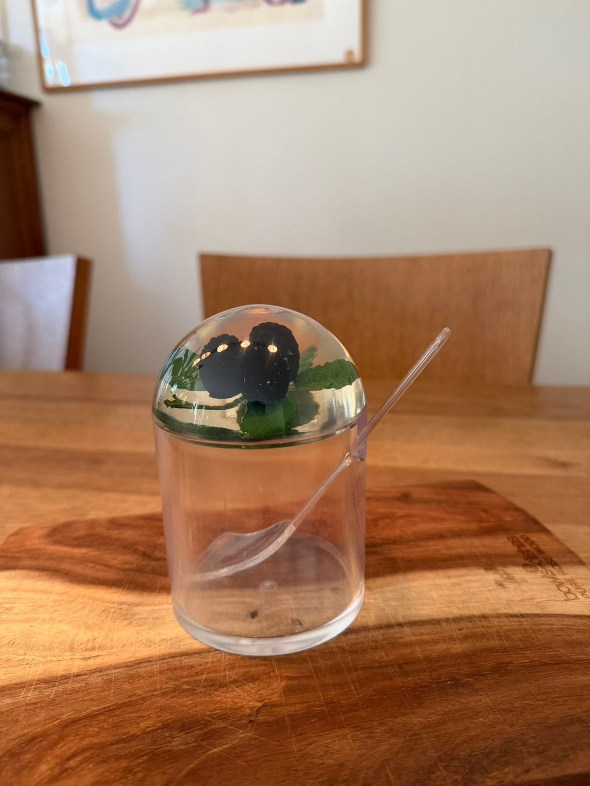 Vintage jampotje acryl jaren 50 met lepeltje, Huis en Inrichting, Woonaccessoires | Stolpen, Kunststof, Ophalen of Verzenden, Zo goed als nieuw