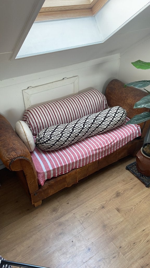 Vintage leren tweepersoonsbankje, Huis en Inrichting, Ophalen, Gebruikt, 150 tot 200 cm, Tweepersoons