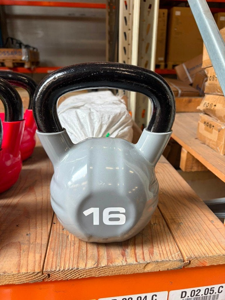 Studio Vinyl Kettlebell 16kg - Escape Fitness - Grijs, Ophalen of Verzenden, Zo goed als nieuw, Benen, Kettlebell