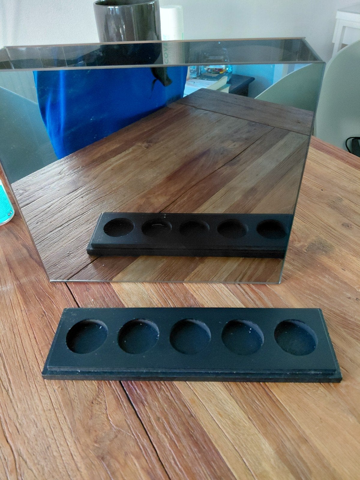 Waxinelichthouder van spiegelglas 27cm x 8cm x 25cm, Ophalen, Overige materialen, Gebruikt, Zwart