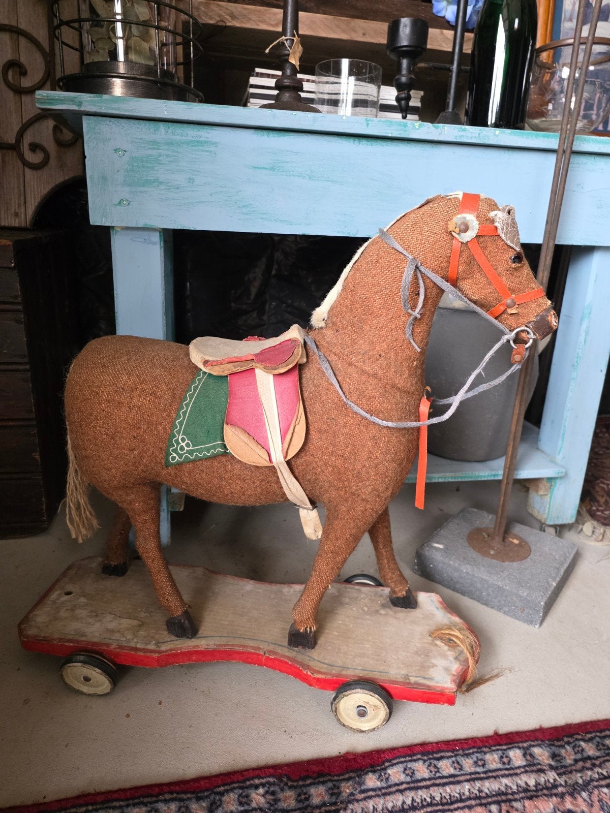 brocante paard op wieltjes, Antiek en Kunst, Antiek | Speelgoed, Ophalen of Verzenden