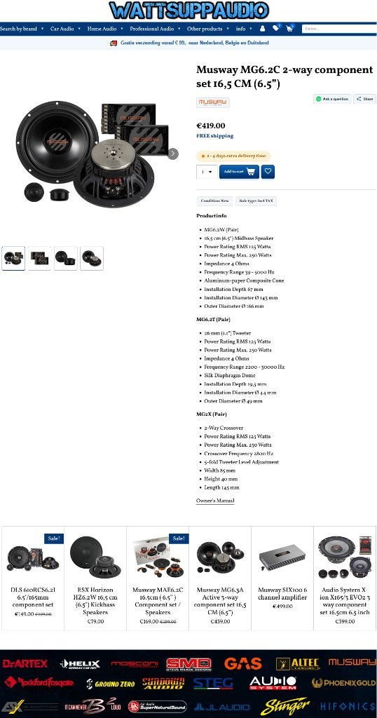 Musway MG6.2C 2-weg composet 16,5 CM (6.5 inch ) Speakers, Audio Design, Nieuw, Am Breilingsweg 3, 76709 Kronau, Duitsland, Ophalen of Verzenden