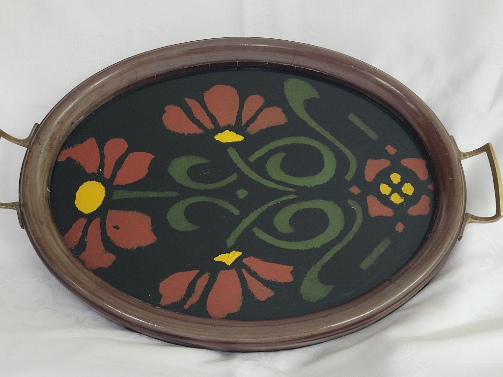 Dienblaadje met achter glas schildering Art Nouveau, Ophalen of Verzenden