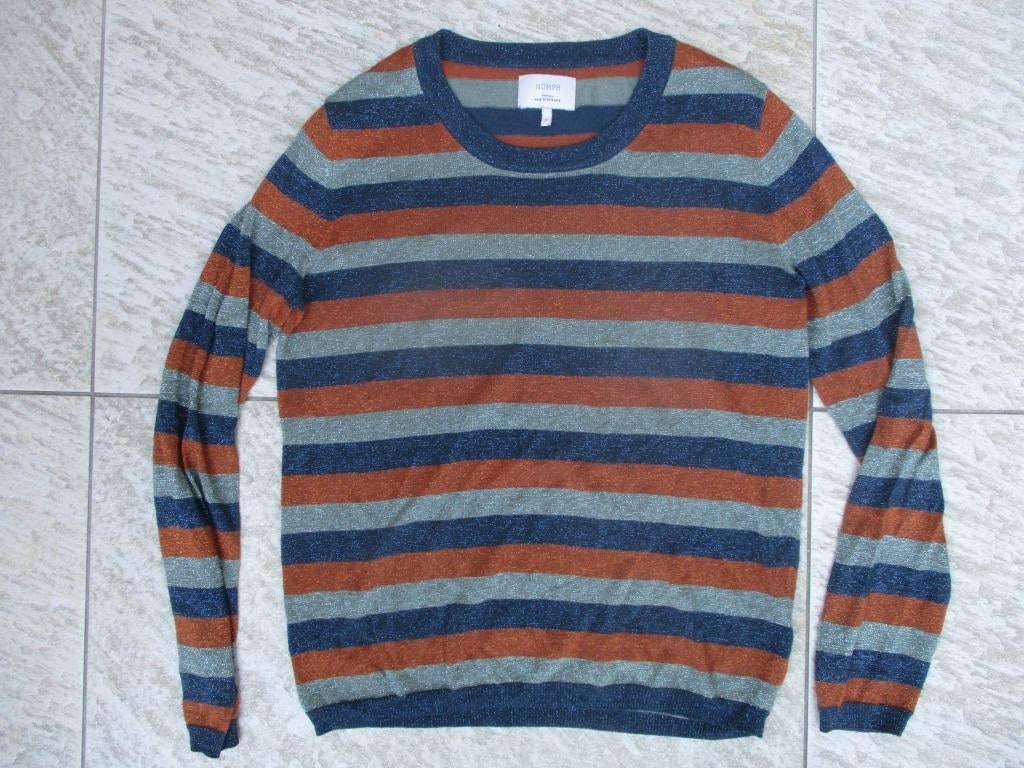 Nümph truitje blauw / bruin gestreept glitter maat M trui, Maat 38/40 (M), Blauw, Ophalen of Verzenden, Zo goed als nieuw