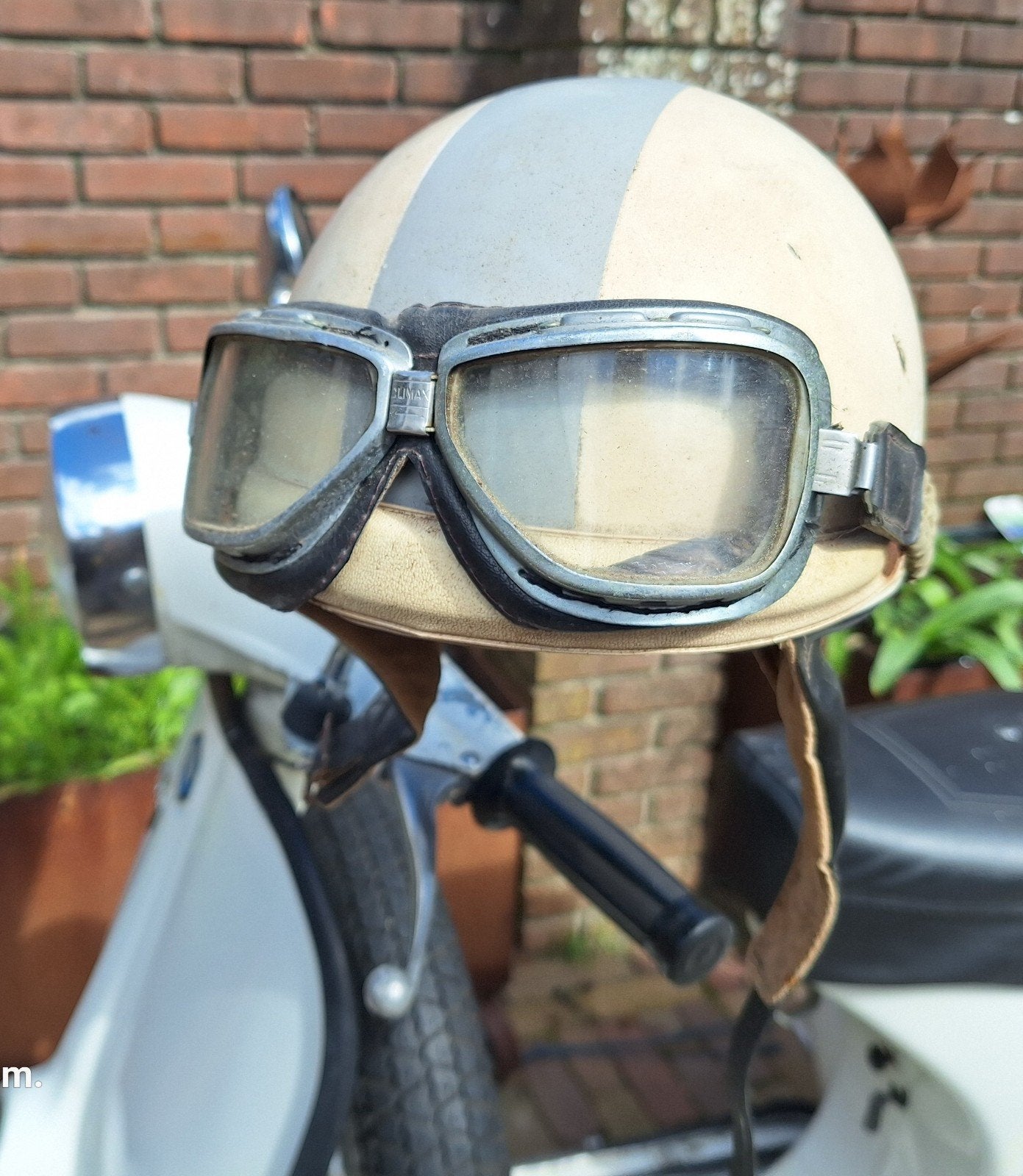 Authentieke motor/bromfietshelm jaren 50/60, Ophalen, Gebruikt