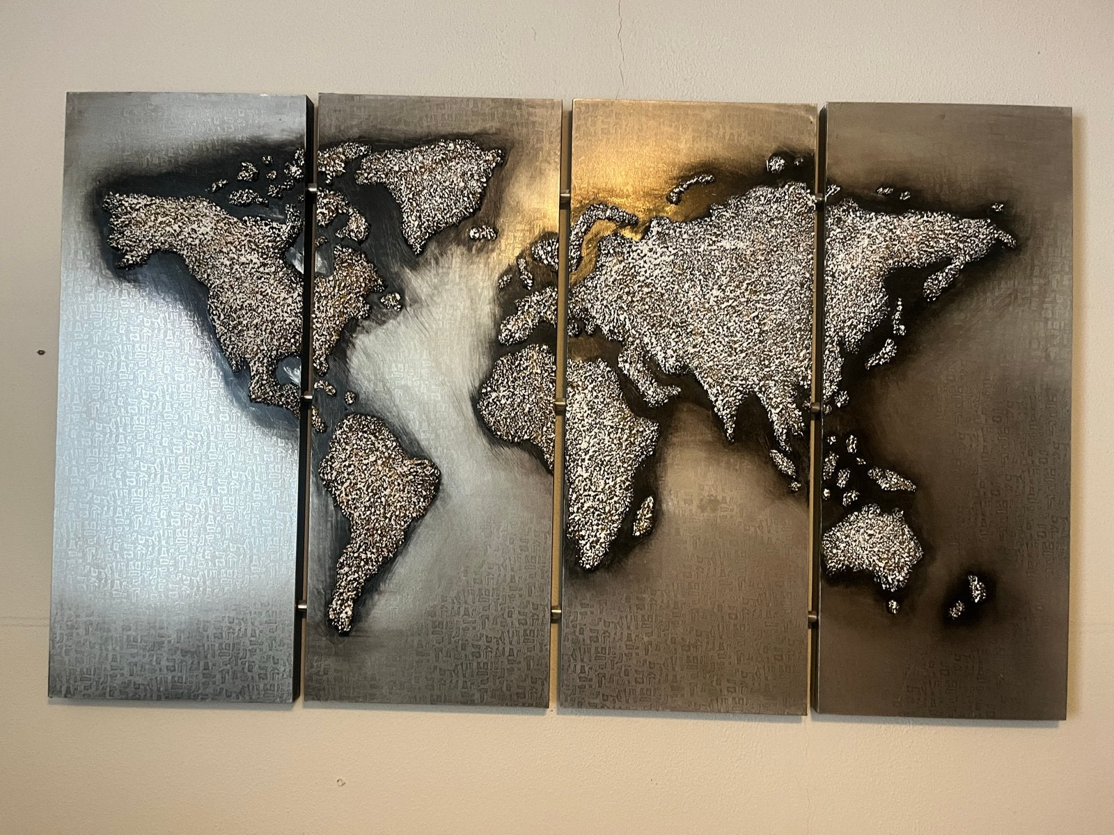 Goossens Unieke Wereldkaart schilderij - 3d effect, Ophalen, Metaal, Meerkleurig, 100 cm