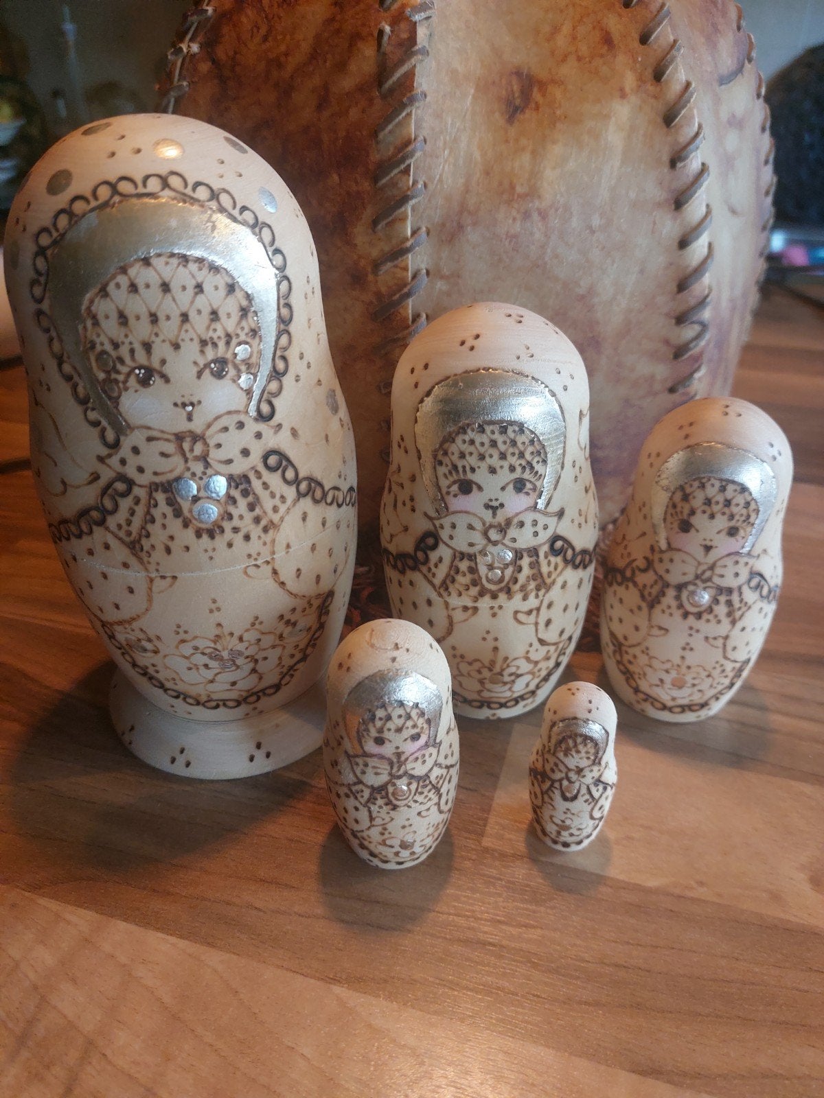 Baboesjka familie 5-delig hout, handgemaakt 1994, Verzamelen, Ophalen of Verzenden, Gebruikt