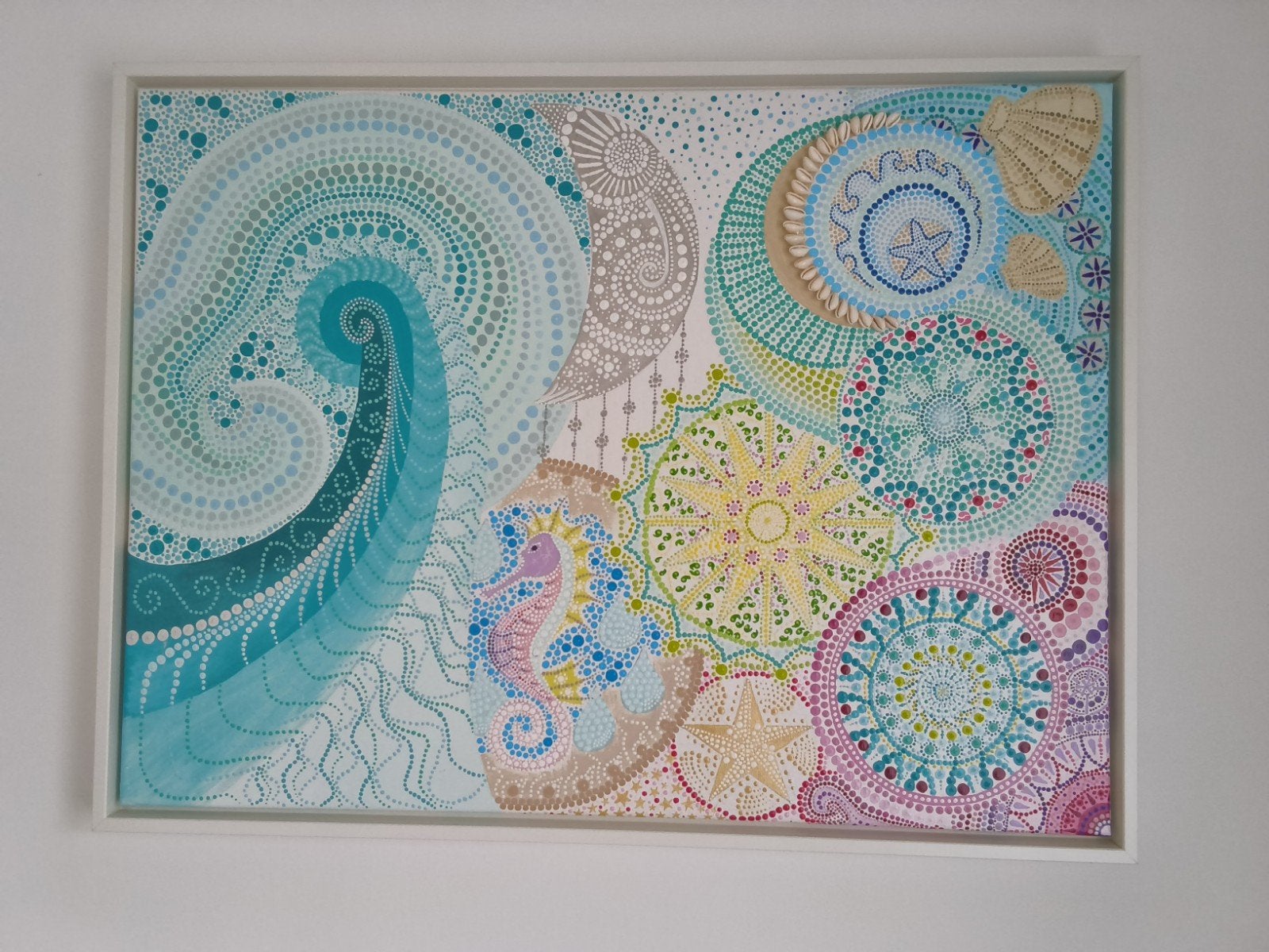 Handgemaakt Dotting Painting: Strand & Zee Tafereel, Ophalen of Verzenden