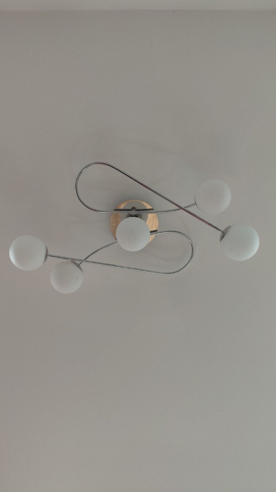Moderne plafondlamp met 5 glazen bollen, Zo goed als nieuw, Glas, Minder dan 100 cm, Modern