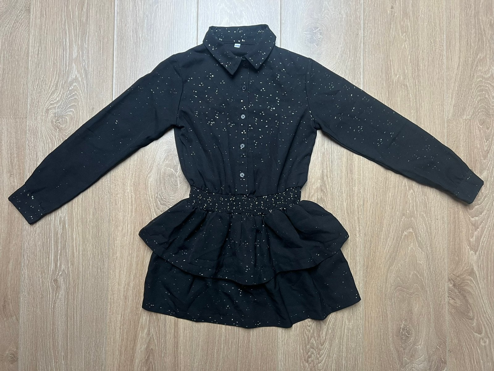 Feestjurk zwart/goud maat 134/140, Kinderen en Baby's, Ophalen of Verzenden, Gebruikt, Meisje, Jurk of Rok