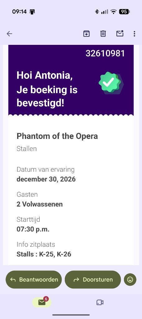 tickets Phantom of the Opera in Londen, Twee personen, December